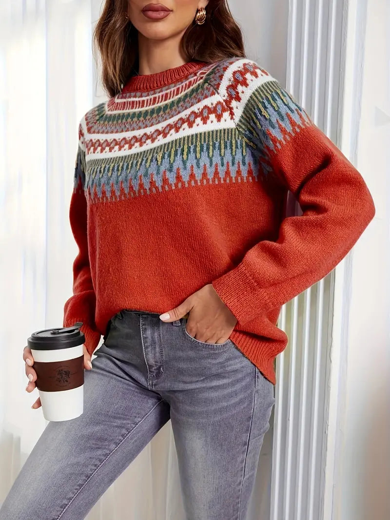 Bold Geo Pattern Sweater with Retro Style