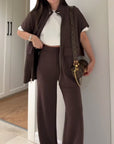 Chic Top and Pants Outfit with Stretch Waist
