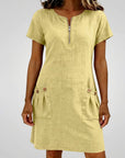 Zipper Pocket Cotton Linen Dress