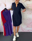 Solid-color V-neck dress