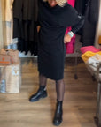 Solid pocket hooded dress