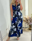 Floral print sleeveless pleated elegant dress