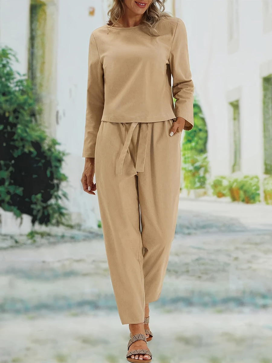 Sleeve Crew Neck Two-Piece Set