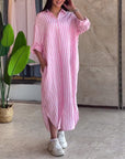 Loose Fit Shirt Dress with Classic Stripes