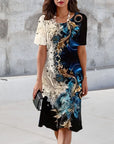 Round Neck Printed Straight Dress