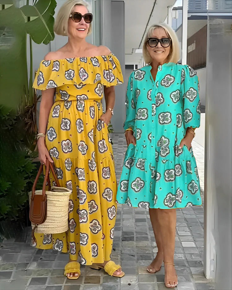 Printed Loose Pleated Dress