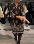 Lapel Button Down Vintage Print Dress