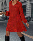 Lapel Long Sleeve Printed Dress