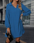 Lapel Long Sleeve Printed Dress