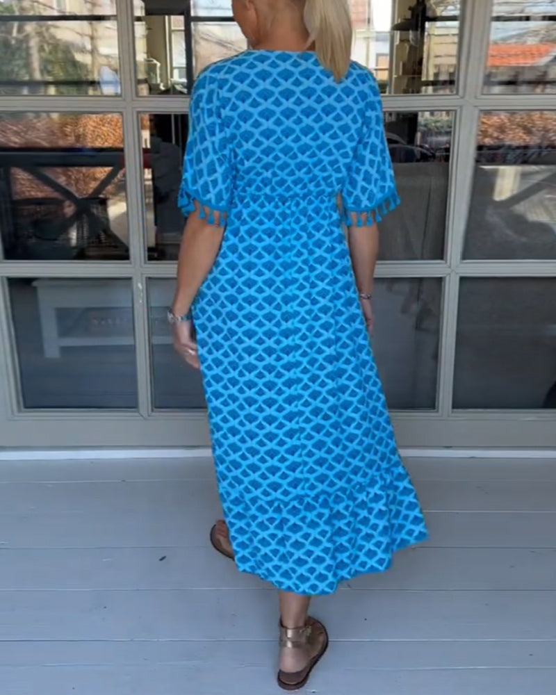 V-Neck Casual Dress With Print