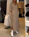 Solid color 3/4 sleeve slit dress