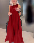 Elegant solid color pleated tank dress