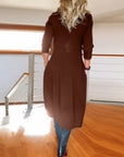 Elegant solid color round neck pocket dress