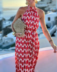 Halter Neck Beach Vacation Print Dress