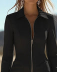 Zippered Collar And Fringed Hem Dress