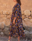 Retro Printed V-Neck Dress