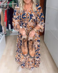Flowy Printed Maxi Dress with V-Neckline