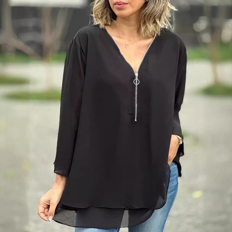 Lightweight Chiffon Zipper Blouse