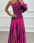 Elegant Striped One Shoulder Maxi Dress