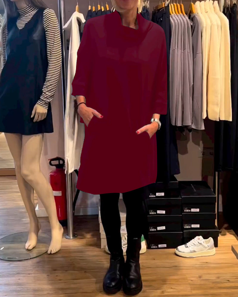 Cowl Neck Solid Color Dress