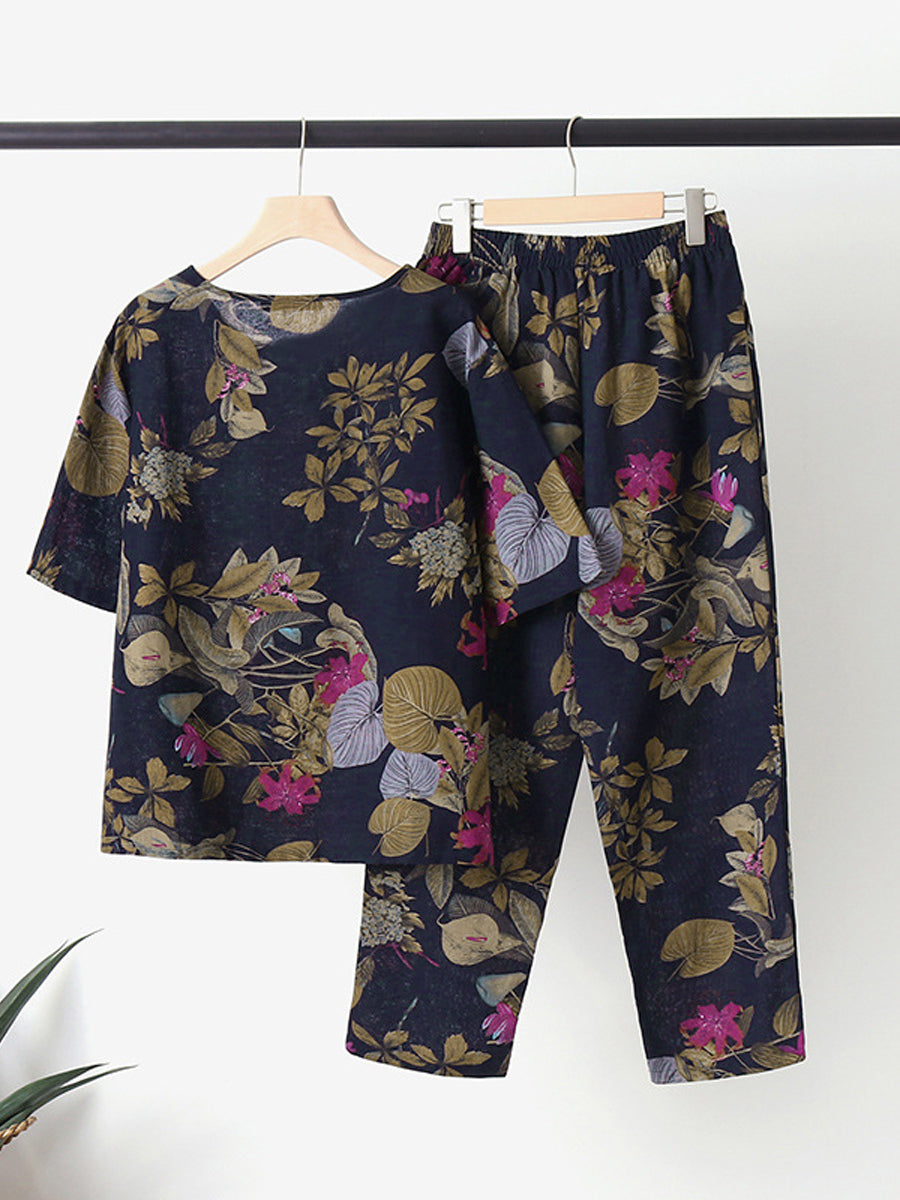 Floral Print Round Neck Two-Piece Set