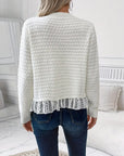 Long-Sleeved Lace-Paneled Sweater Coat