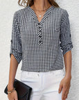 Elegant V-Neck Plaid Blouse
