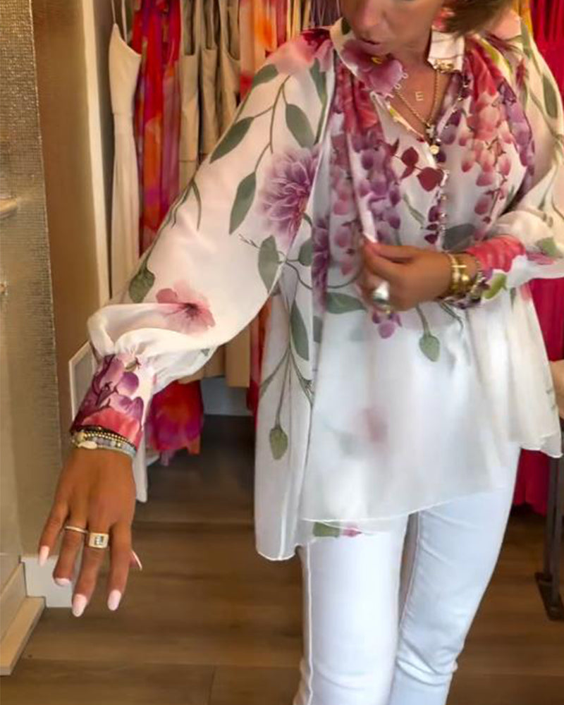 Printed Casual Lantern Sleeve Top