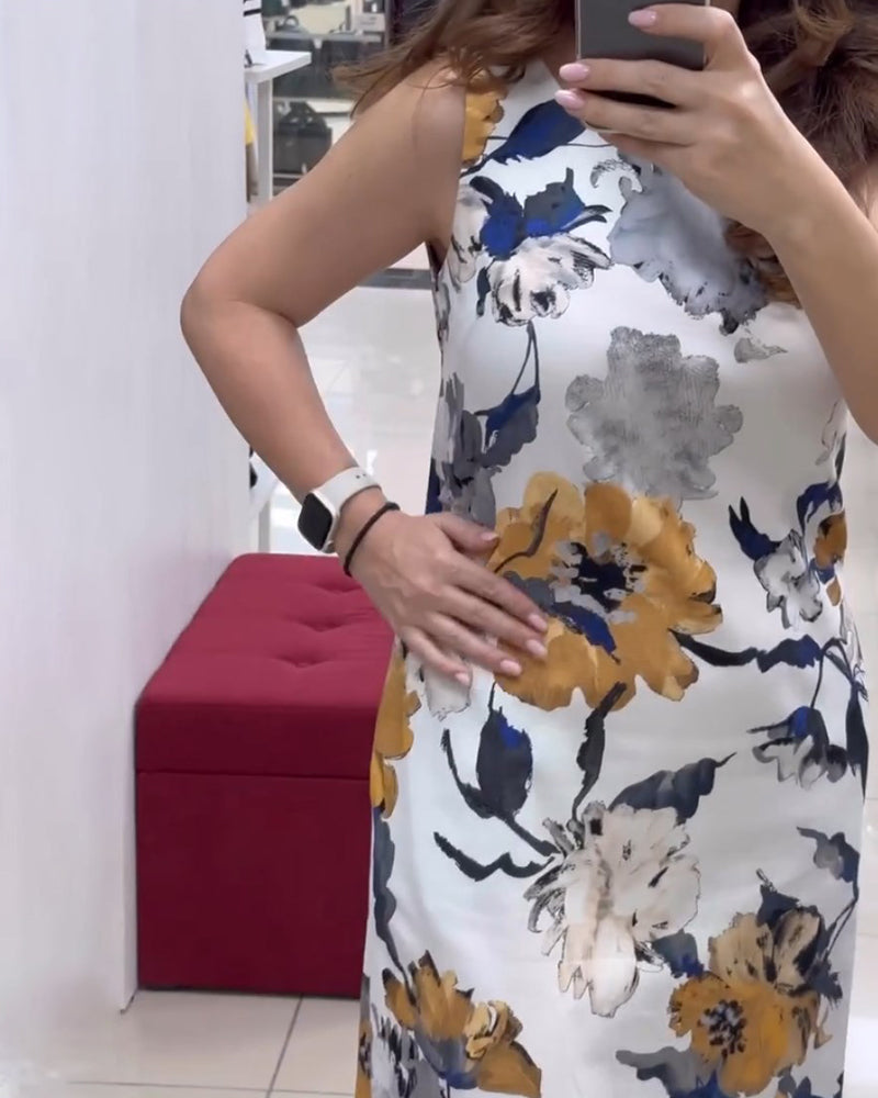 Floral print sleeveless elegant dress