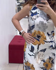 Floral print sleeveless elegant dress