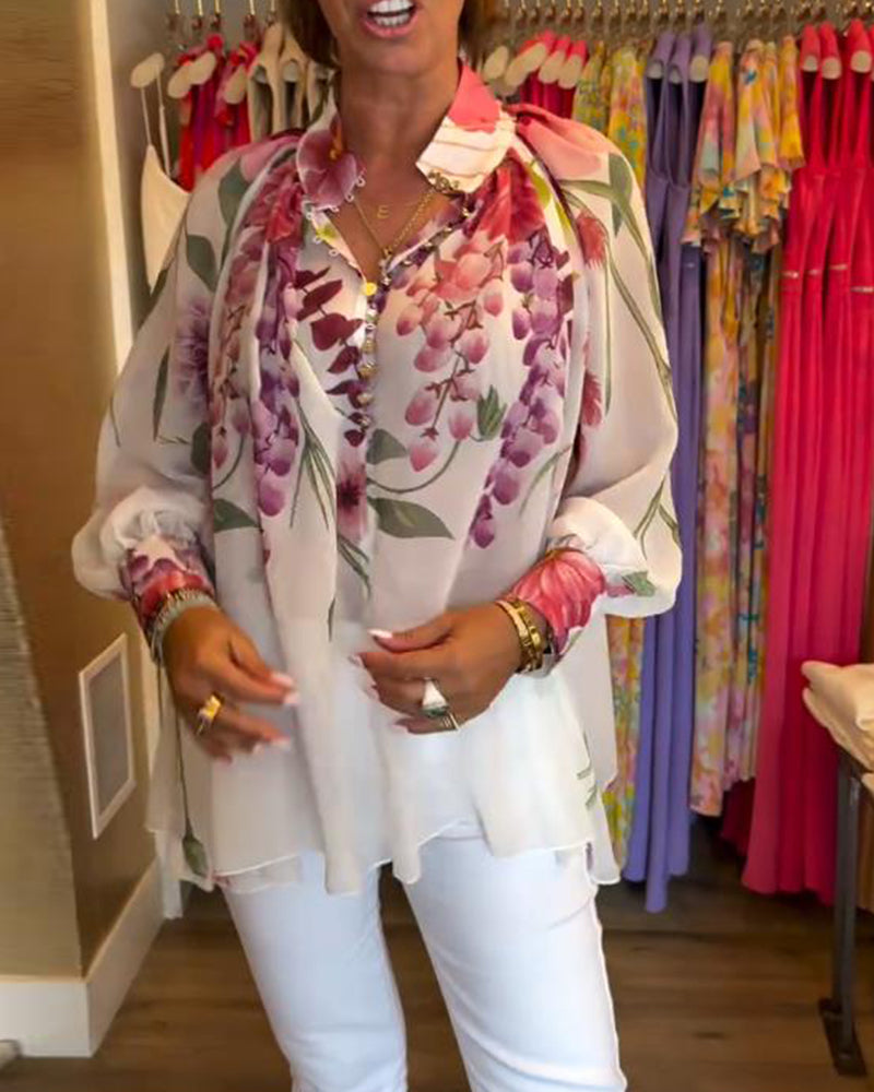 Printed Casual Lantern Sleeve Top
