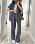Chic Top and Pants Outfit with Stretch Waist