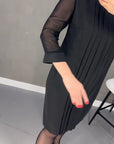 Pleated patchwork mesh solid color dress