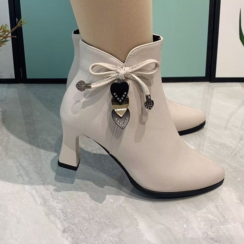 Fashion Pointed Toe Ankle Boots With Bow