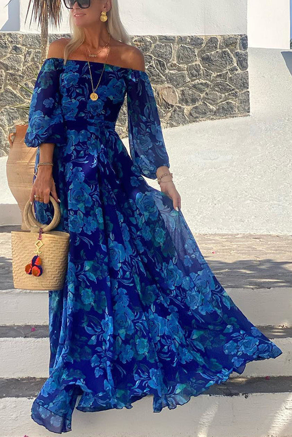Off-Shoulder Floral Flowy Maxi Dress