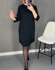 Pleated patchwork mesh solid color dress