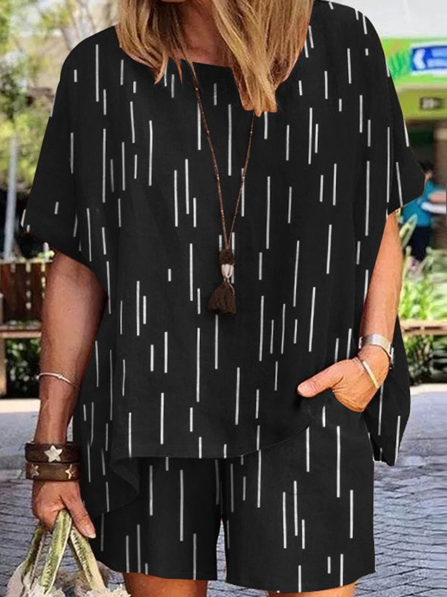 Fashion Line Print Casual Two Piece-Set