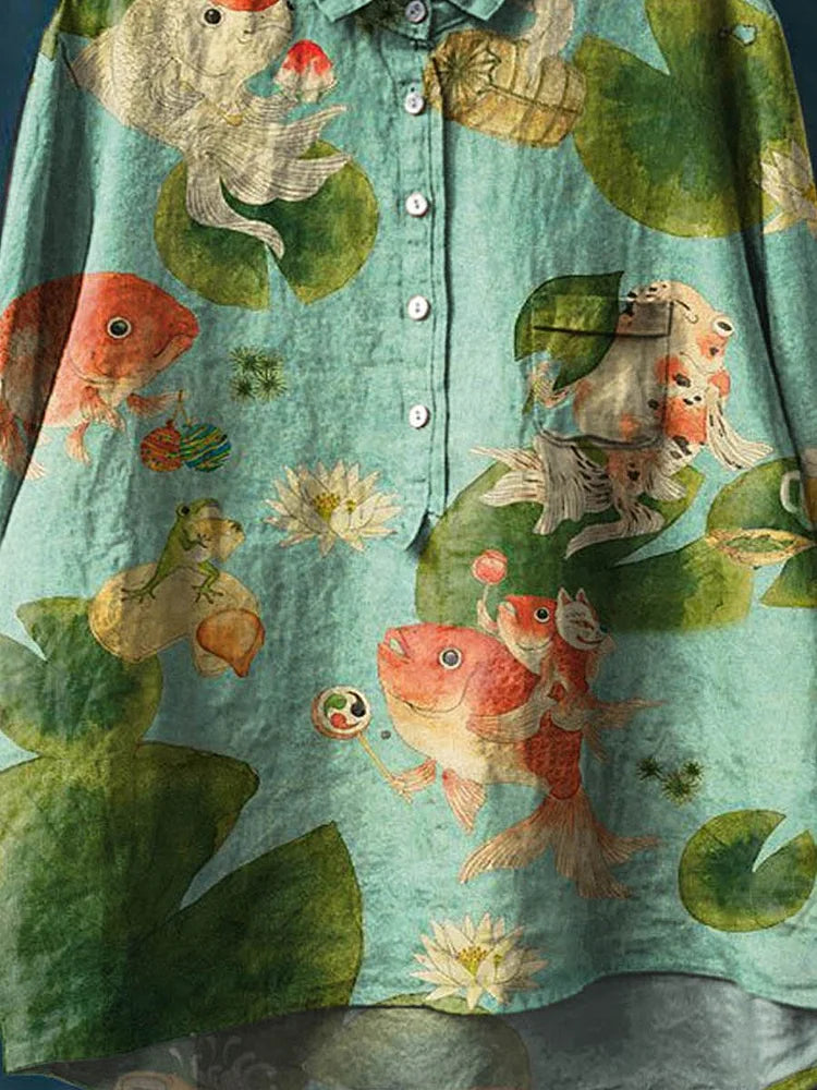 Whimsical Rosie Fish Drawing Graphic Tee Shirt