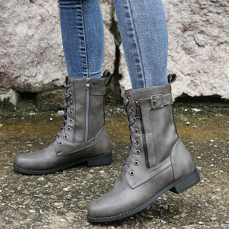 Women's Leather Orthopedic Shoes with Side Zip and Round Toe