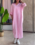 Loose Fit Shirt Dress with Classic Stripes