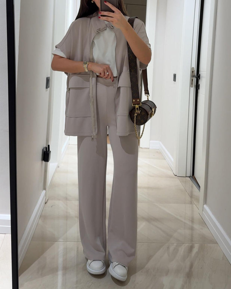 Chic Top and Pants Outfit with Stretch Waist