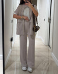 Chic Top and Pants Outfit with Stretch Waist