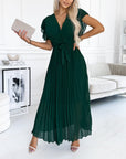 Solid color ruffled sleeves V-neck elegant dress