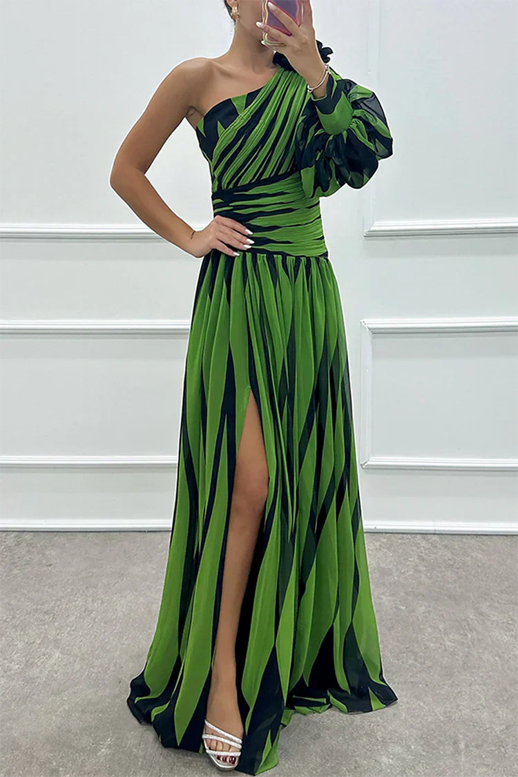 Elegant Striped One Shoulder Maxi Dress
