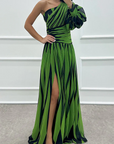 Elegant Striped One Shoulder Maxi Dress