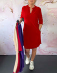 Solid-color V-neck dress