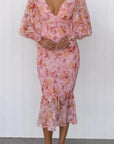Bold Floral Pattern Midi Dress