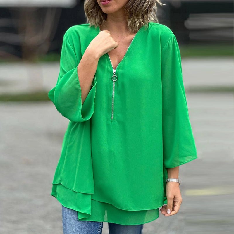 Lightweight Chiffon Zipper Blouse
