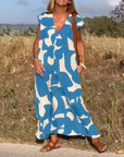 Patterned Deep V Midi Dress