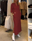 Solid color 3/4 sleeve slit dress